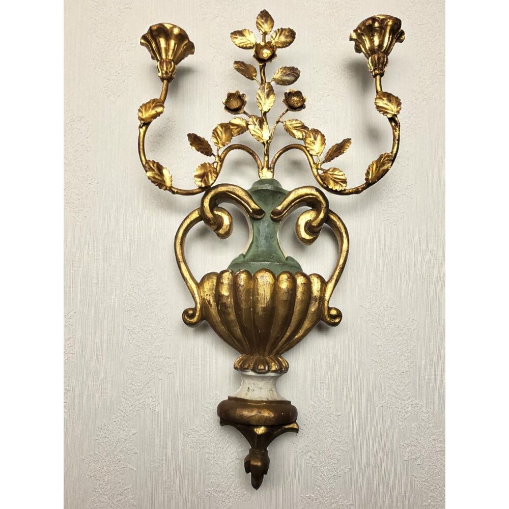 Vintage Palladio Gilded Wood & Metal Urn Shaped Sconce